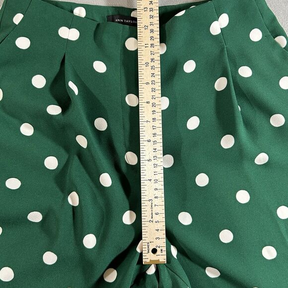 Ann Taylor Pants Women 4 Kelly Green White Polka Dot Wide Leg Boho Preppy Casual - Picture 5 of 12